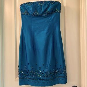Peacock Blue Muse Strapless Silk Dress